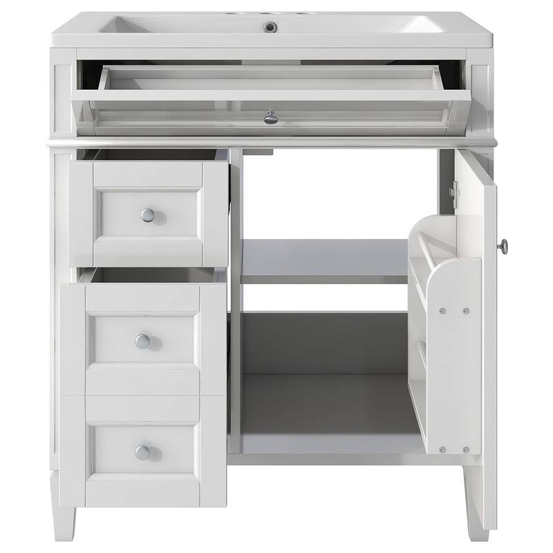 30" Modern Bathroom Vanity with Top Sink and 2 Drawers and a Tip-out Drawer