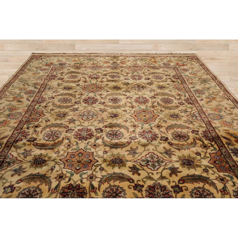 Hand Knotted Agra Ivory, Aqua 100% Wool Traditional Oriental Area Rug - 9' x 11' 11''