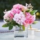 preview thumbnail 6 of 6, Enova Home Artificial Silk Dahlia Fake Flowers Arrangement in Clear Glass Vase with Faux Water for Home Wedding Decoration