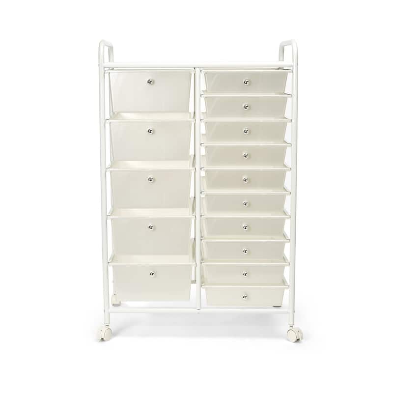 Storage Cart with 15 Plastic Drawers - Multi-Drawer Organizer for Home, Office, Craft, and Classroom