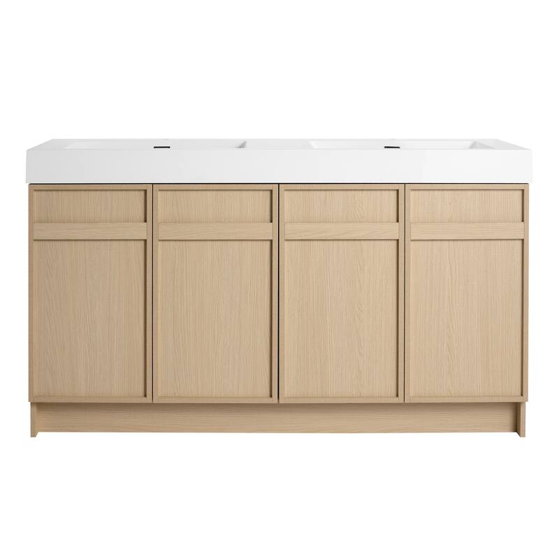 Double Sink Bathroom Vanity with Resin Basin, Soft-Closing Doors, Adjustable Shelves, Scratch
