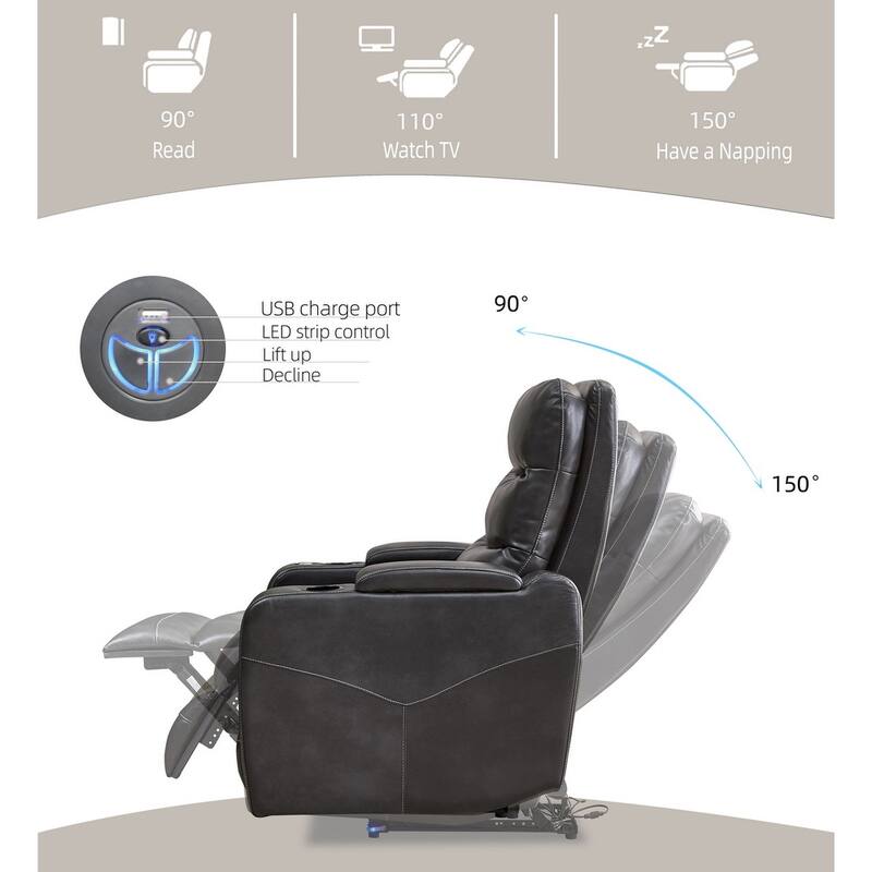 Multifunctional Electric Recliner Sofa with Writing Board, Cup Holder, LED Ambient Lighting, Storage Armrest and Charging Port