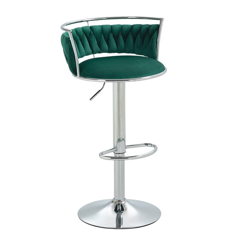 Set of 2 Velvet Adjustable Swivel Bar Stools