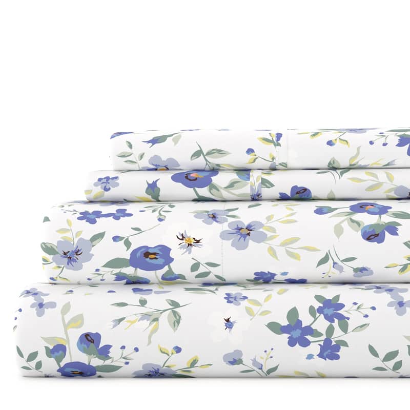 Double Brushed Blossoms 4 Piece Deep Pocket Bed Sheet Set - California King