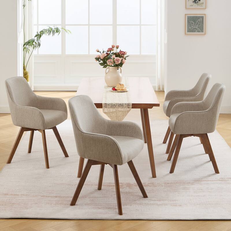 Swivel Upholstered Dining Chair Set of 2 Armchair with Beech Wood Legs - 33.3" H x 23.2" W x 22.4" D