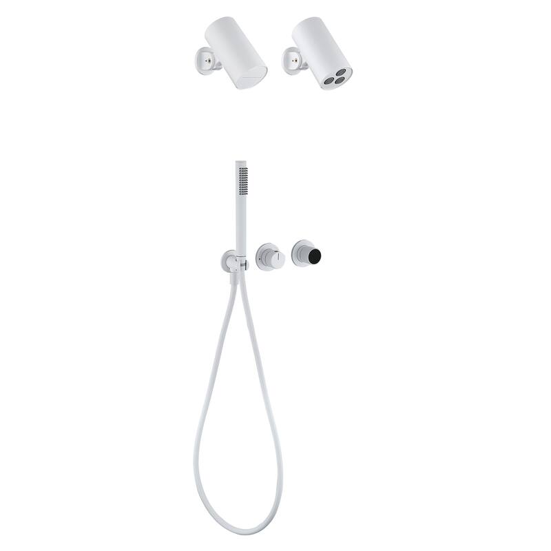 Digital Display Shower Faucet with Hand Shower Brass Waterfall Wall Mount Shower System with Valve - Matte White