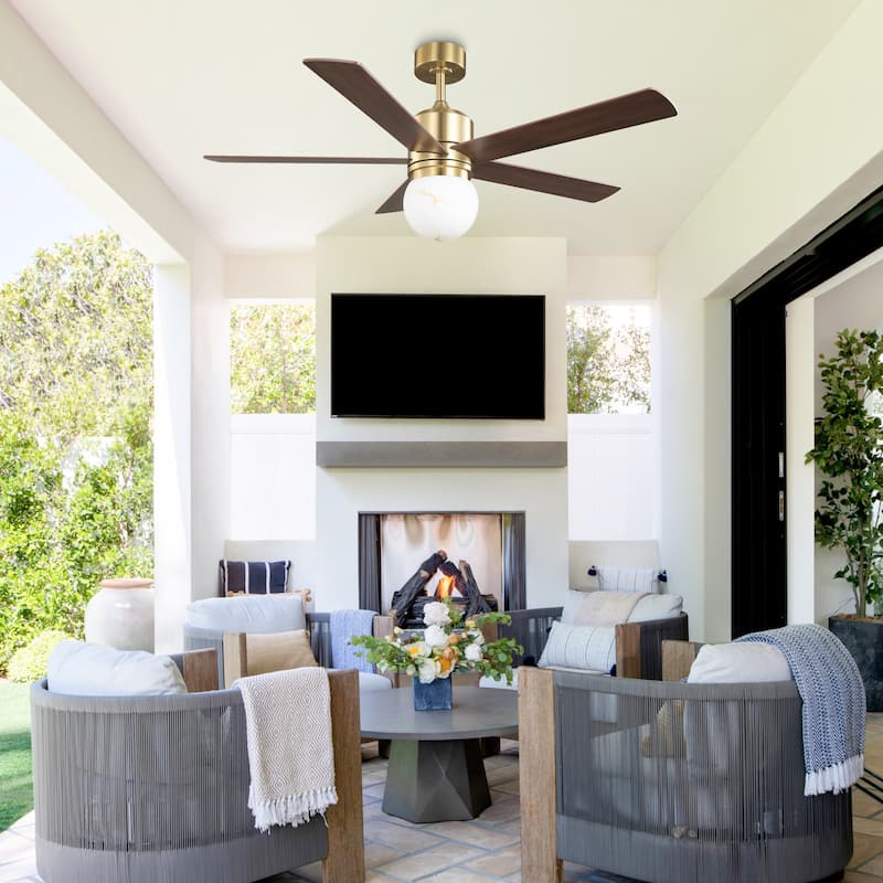 52" Modern Globe Frosted Glass Gold Dimmable Ceiling Fan with Light and Remote