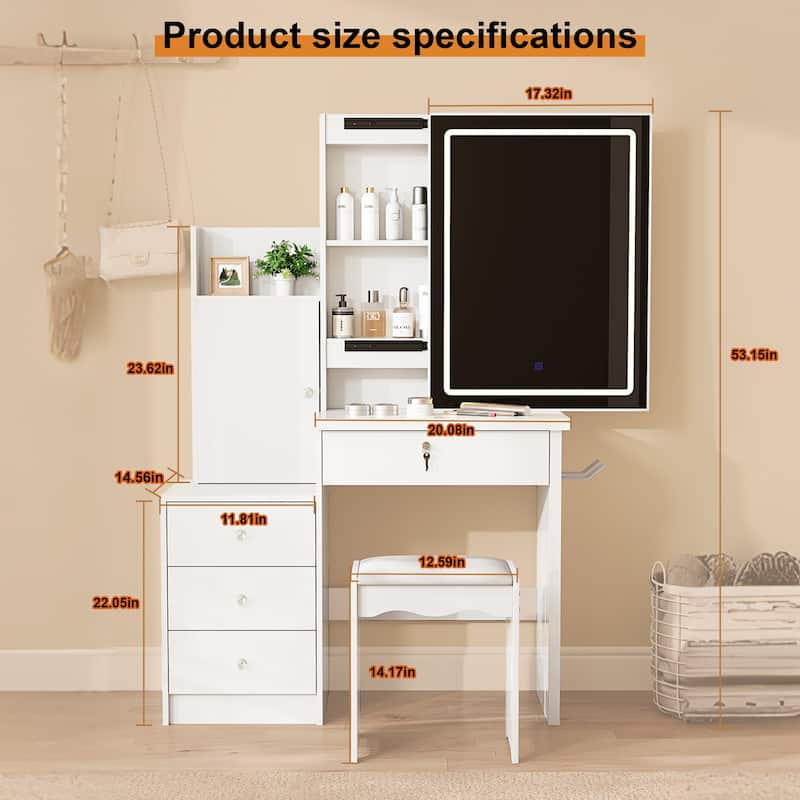Vanity Desk Set with Sliding Lighted Mirror, Makeup Dressing Table