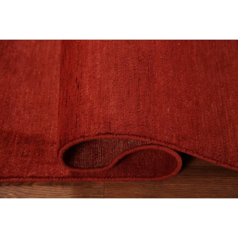 Gabbeh Modern Rug Hand-Knotted Red Solid Wool Carpet - 3'4" x 5'0"