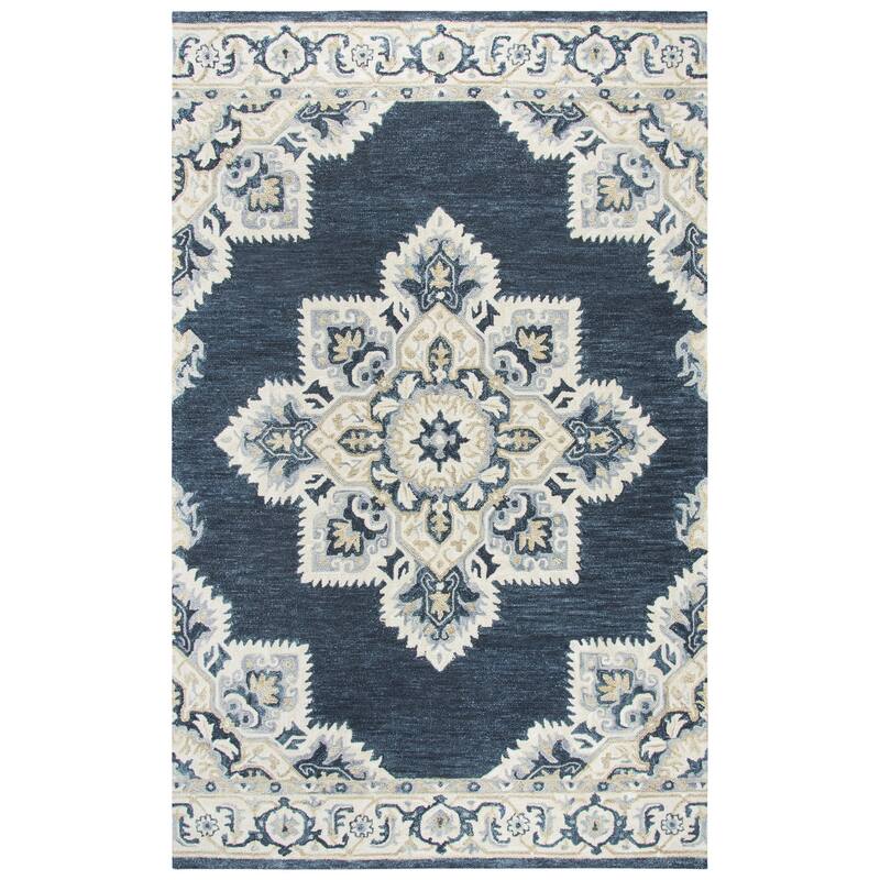 Alora Decor Cascade Blue, Grey, and Tan Medallion Hand-tufted Wool Rug