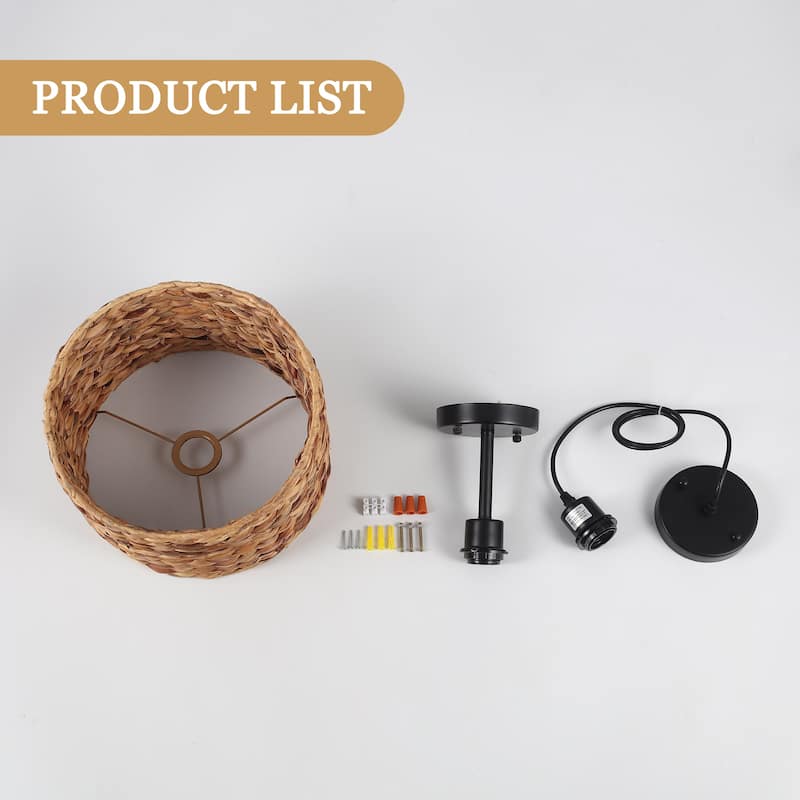 1-Light Hanging Kitchen Pendant Light Island Chandelier Fixture with Rattan Cover for Dining Room