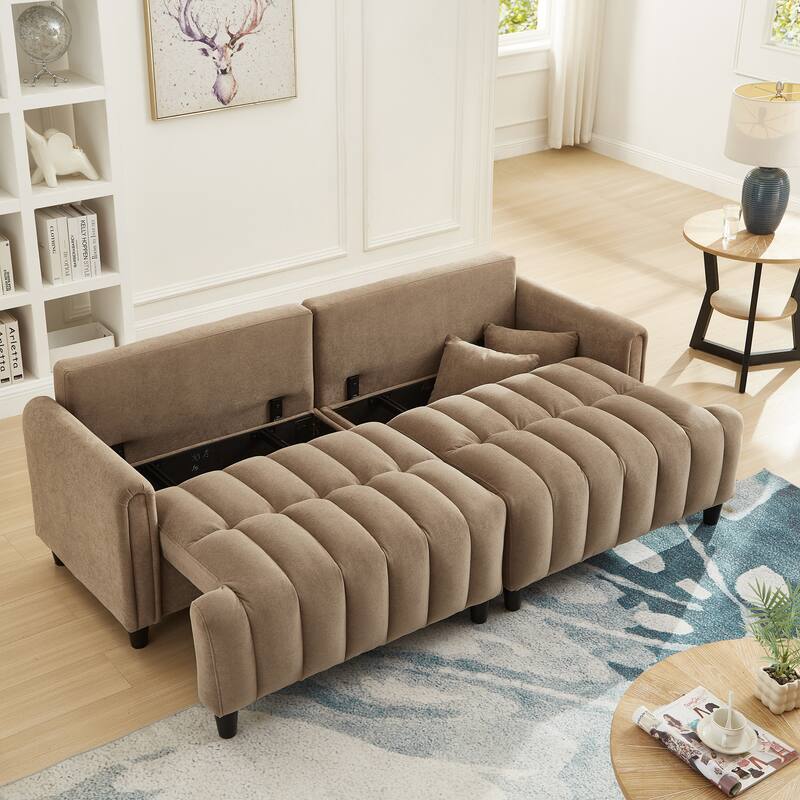 Futon Couch Sofa Bed with Pillows, Convertible Sleeper Sofa with Adjustable Backrest, Loveseat Sleeper Daybed