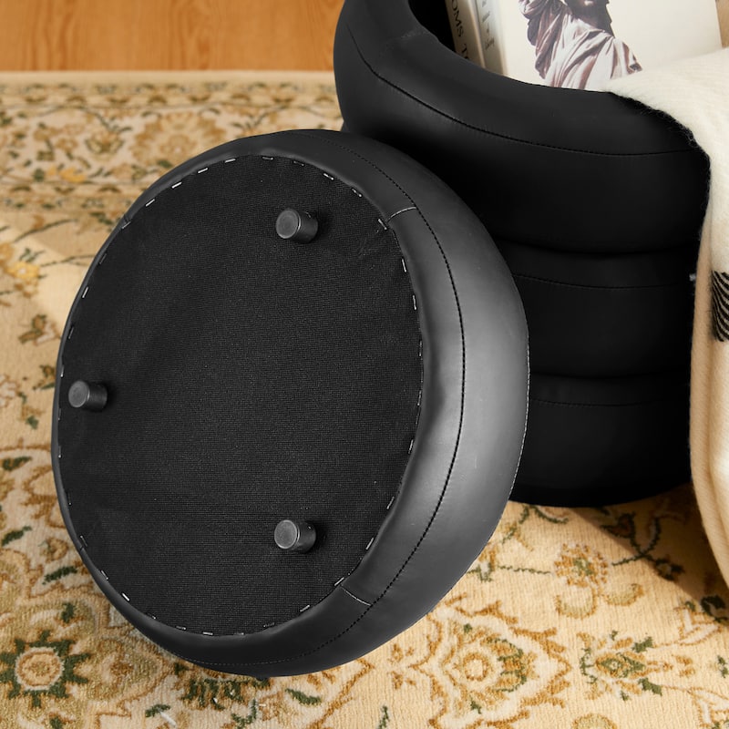 Glitzhome 19.5"H Leather Upholstered Storage Ottoman or Accent Stool