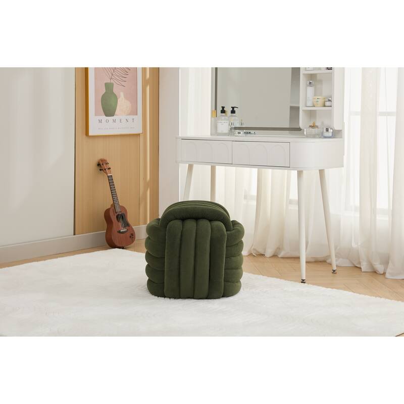 Chenille Fabric Ottoman Vanity Stool, Knot Design Ottoman Footstool, Multi-Functional Upholstered Makeup Stool