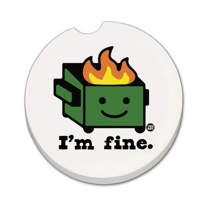 I'm Fine 2 Pack Absorbent Stone Coaster for Vehicle Cup Holder 2.6” Diameter Manufactured in The USA - Multi