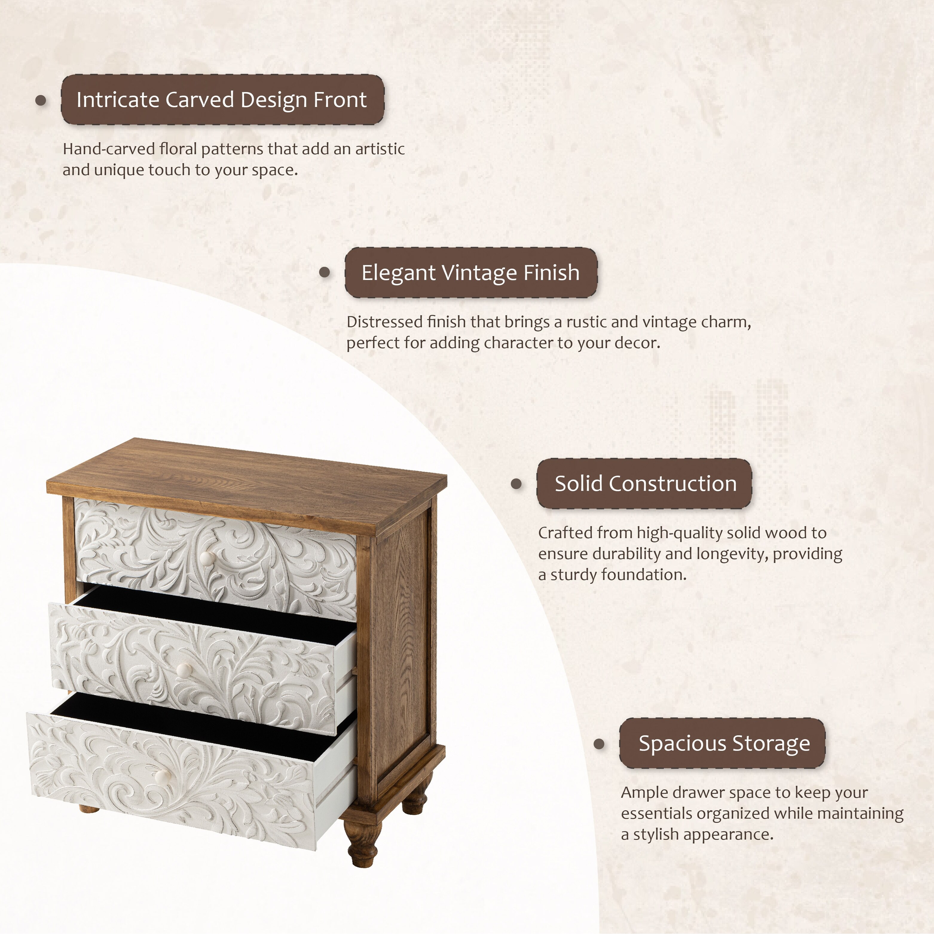 COZAYH 3 Drawer Farmhouse Nightstand with Embossed Weathered