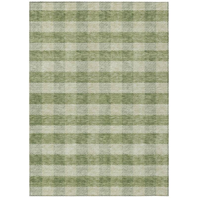 Machine Washable Indoor/ Outdoor Chantille Plaid Stripe Rug