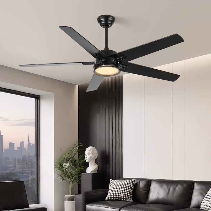 52in Ceiling Fans with Lights, Black Modern Ceiling Fan with Remote, Farmhouse Indoor Ceiling Fan, Bright LED Light