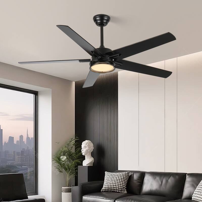 52in Ceiling Fans with Lights,Black Modern Ceiling Fan with Remote,Farmhouse Indoor Ceiling Fan,Bright LED Light