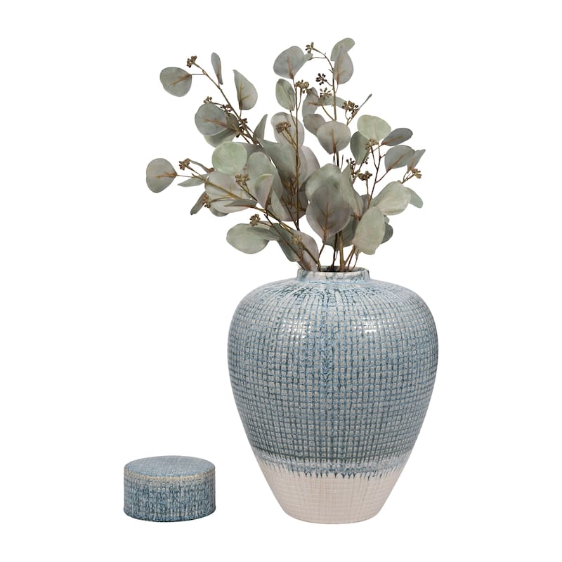 Sagebrook Home Blue Kashion Vase - Stoneware Decor Accent for Modern Living Spaces