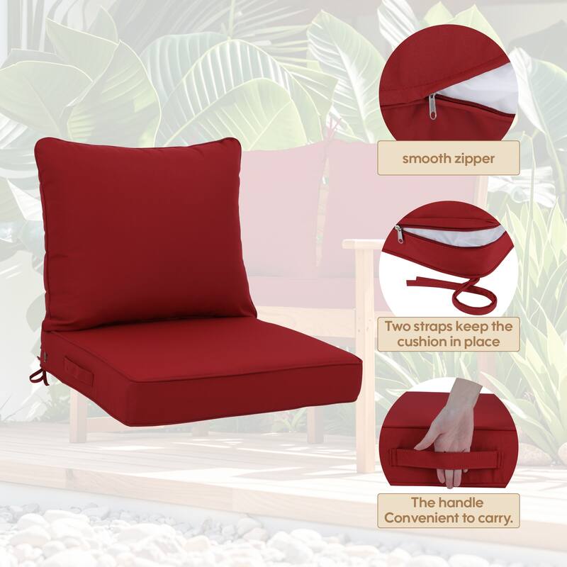 24x24 Inch Outdoor Deep Seat Cushion Set-Waterproof Fade-Resistant Patio With Removable Covers,Adjustable Straps & Handles