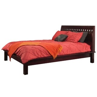Mox California King Platform Bed, Espresso Wood, Cut Out Headboard Design