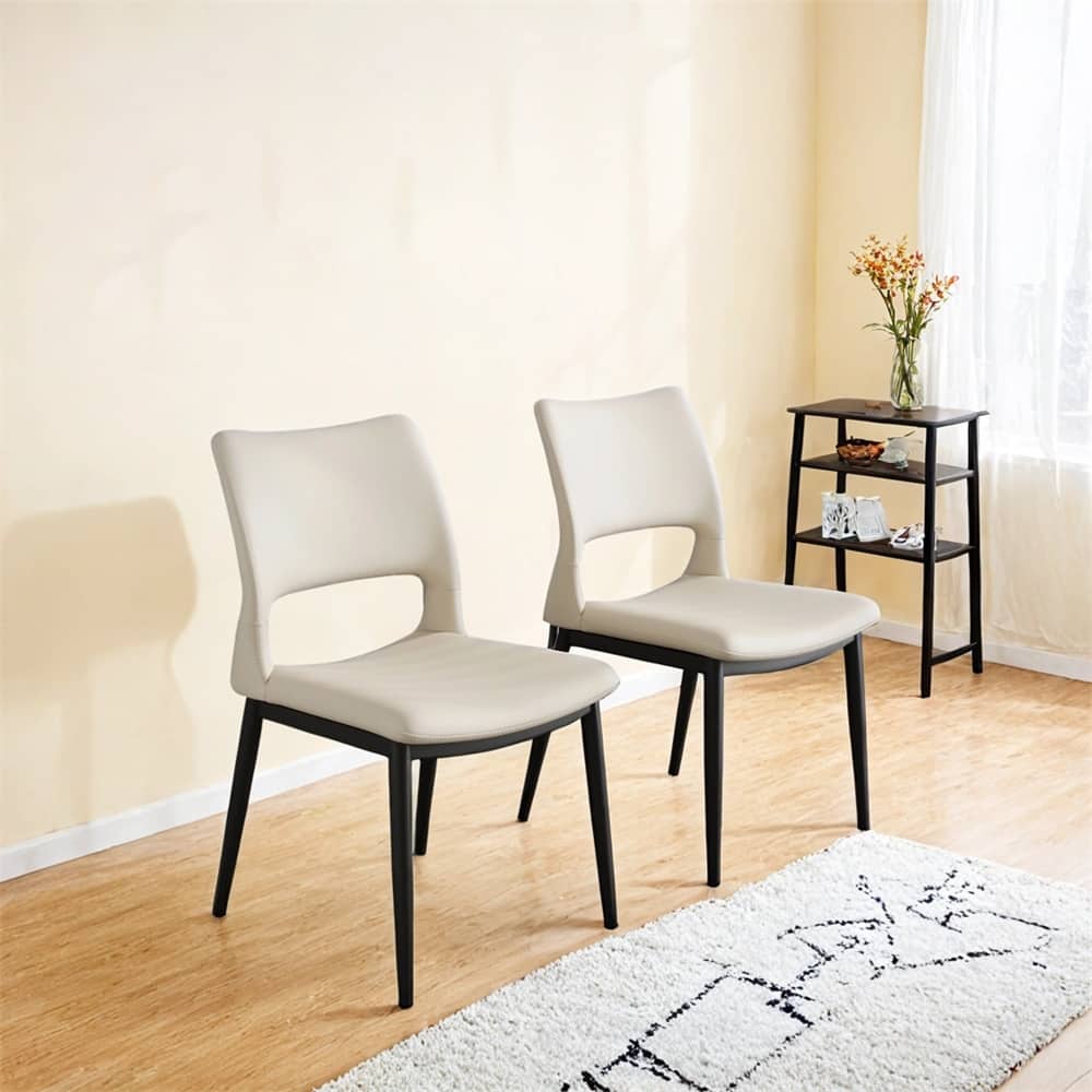 Modern PU leather Dining Chairs,Backrest Design,Metal Leg Support,2PCS