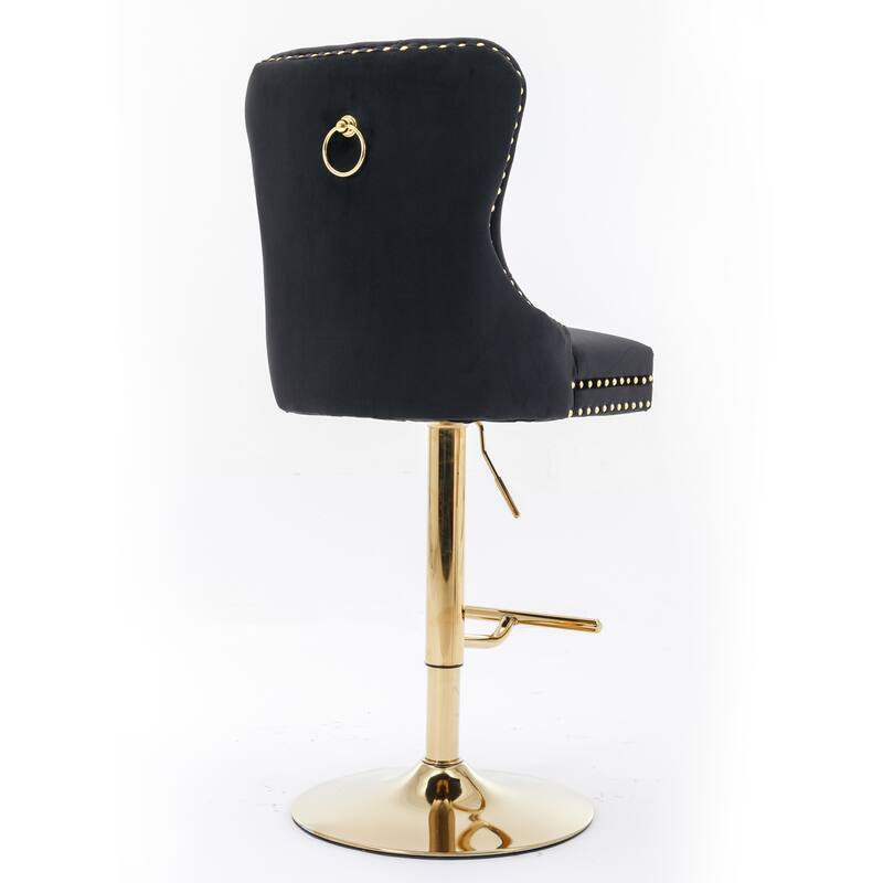 Modern Golden Swivel Velvet Barstools with Adjustable Height, Tufted Design for Kitchen and Pub - Set of 2