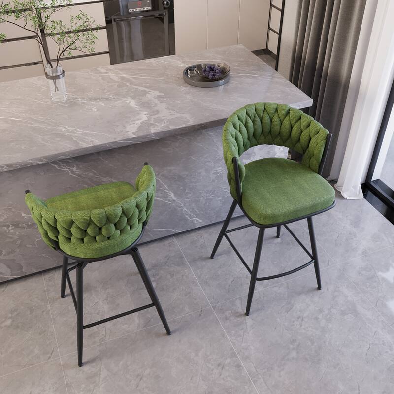 26" Bar Chair Suede Woven Bar Stool Set of 4,Black legs Barstools Kitchen Island Chairs,360 Swivel Bar Stools Counter Stool