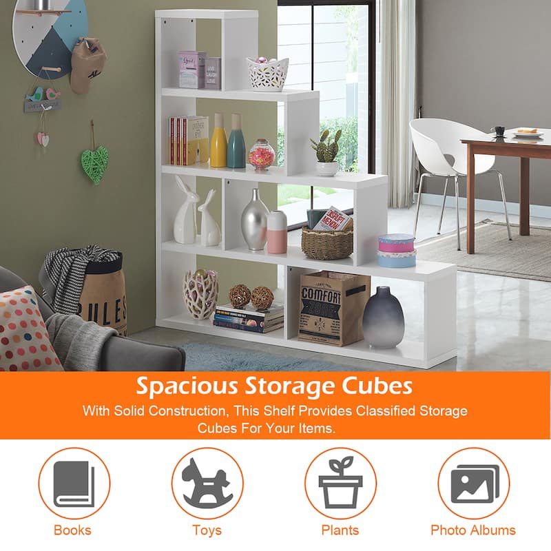 4-Shelf Ladder Corner Bookshelf Modern Storage Bookcase