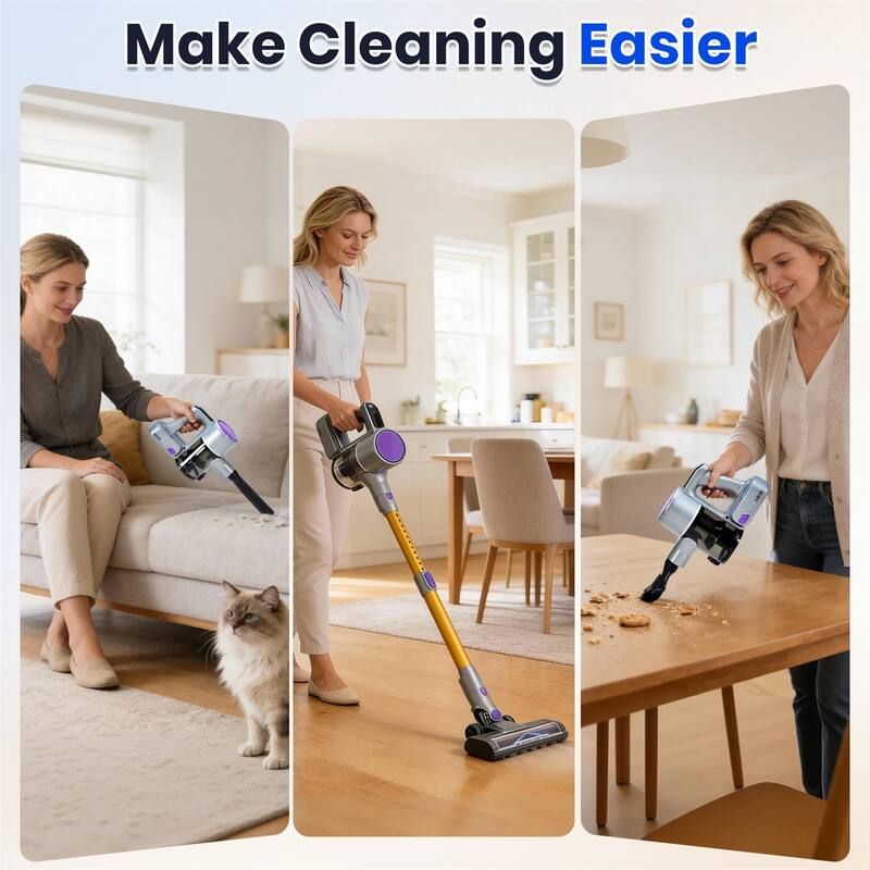 Cordless Vacuum Cleaner, Stick Vac, Powerful Suction, Rechargeable, Lightweight, and Versatile for Carpet, Hard Floor, Pet Hair