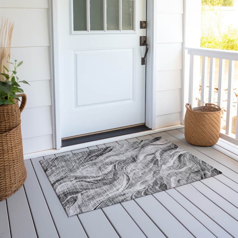 Machine Washable Indoor/ Outdoor Chantille Moden Waves Rug