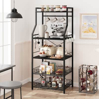 Kitchen Bakers Rack, Microwave Oven Stand with 2 Large Wire Basket