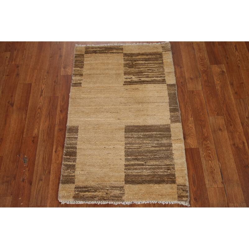 Hand Knotted Oriental 100% Wool Carpet Tribal Modern Beige & Ivories Gabbeh (kashkoli) Area Rug - 3' 2'' X 2' 0''