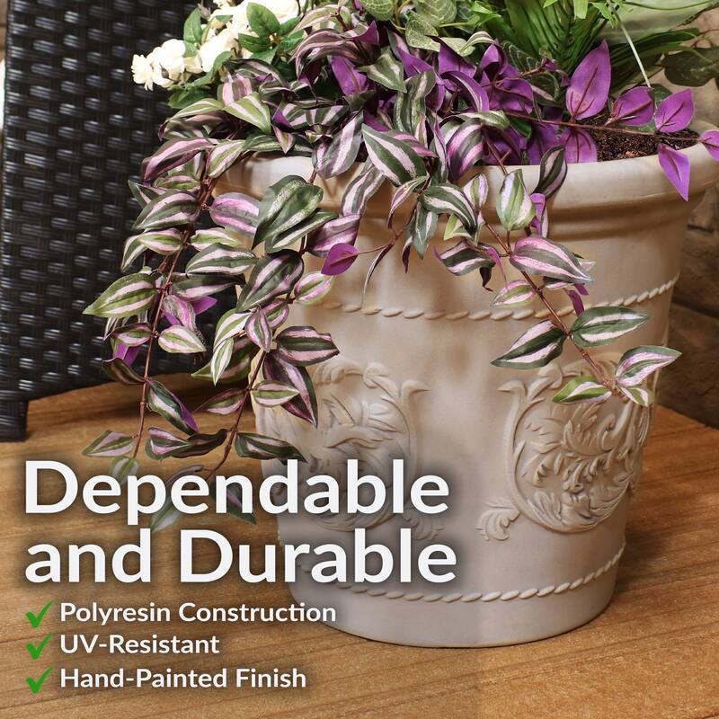 Sunnydaze Arabella Polyresin Large Round Outdoor Planter
