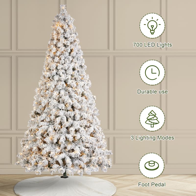Glitzhome 6FT/7.5FT/9FT/11FT Snow Flocked Pre-lit Artificial Fir Christmas Trees
