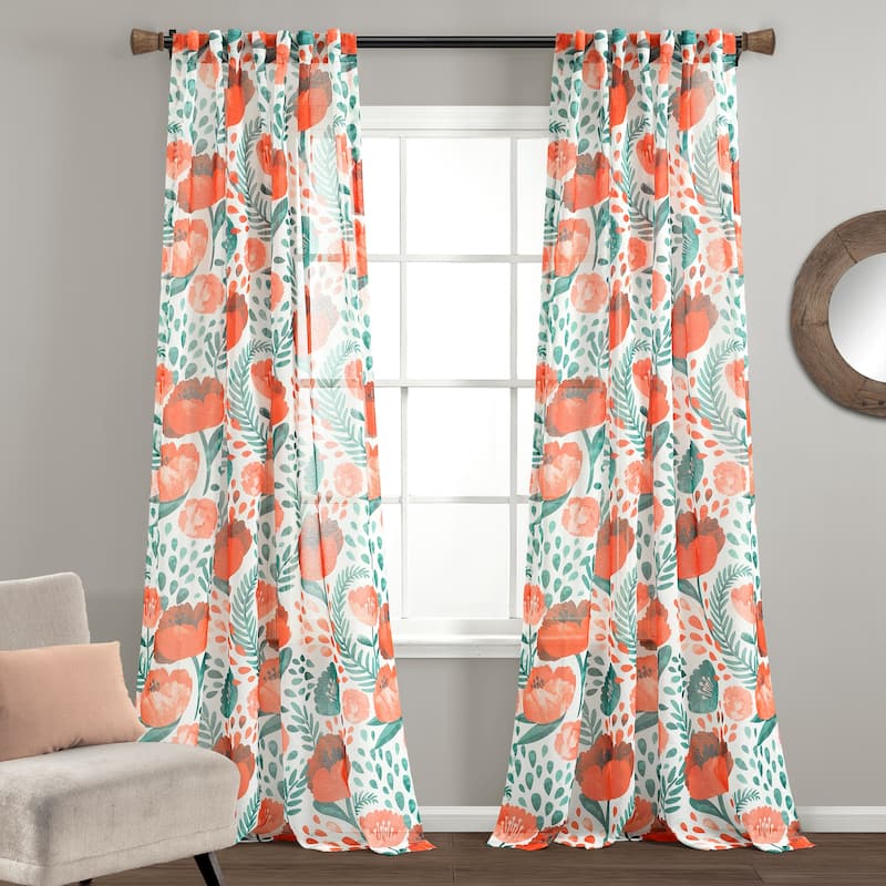 Lush Decor Poppy Garden Sheer Window Curtain Panel - 84" x 52"