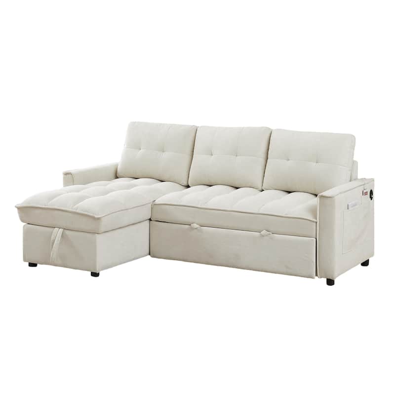 78.75" Chenille L-Shaped Reclining Sofa Bed with USB-C