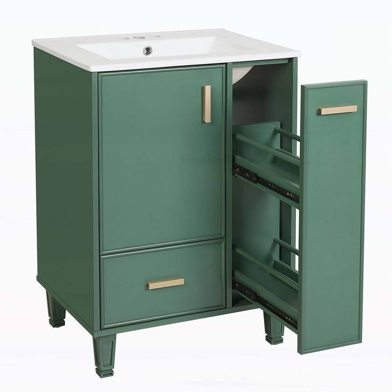 Freestanding Vanity Set with Door Shelf,Deep Drawer,2-Tier Pull-Out Basket