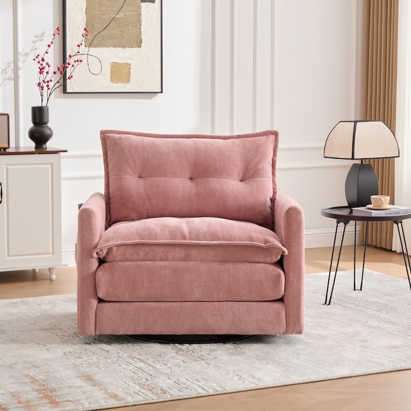 Swivel Barrel Chair - Mid Century Modern Chair, Thick Padded Arm Chair with Solid Metal Base, Comfortable Single Sofa Chair