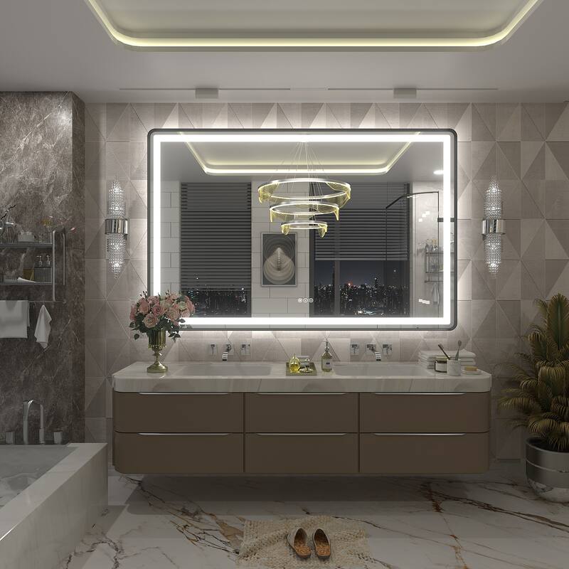 UL Certified Black Metal Framed LED Front Light and Backlit Anti-Fog Wall Bathroom/ Vanity Mirror