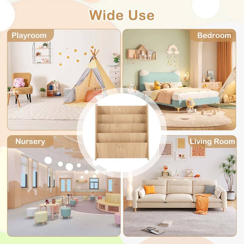 Costway 4-tier Kids Wooden Bookshelf Toddlers Book Rack with Deep - See Details