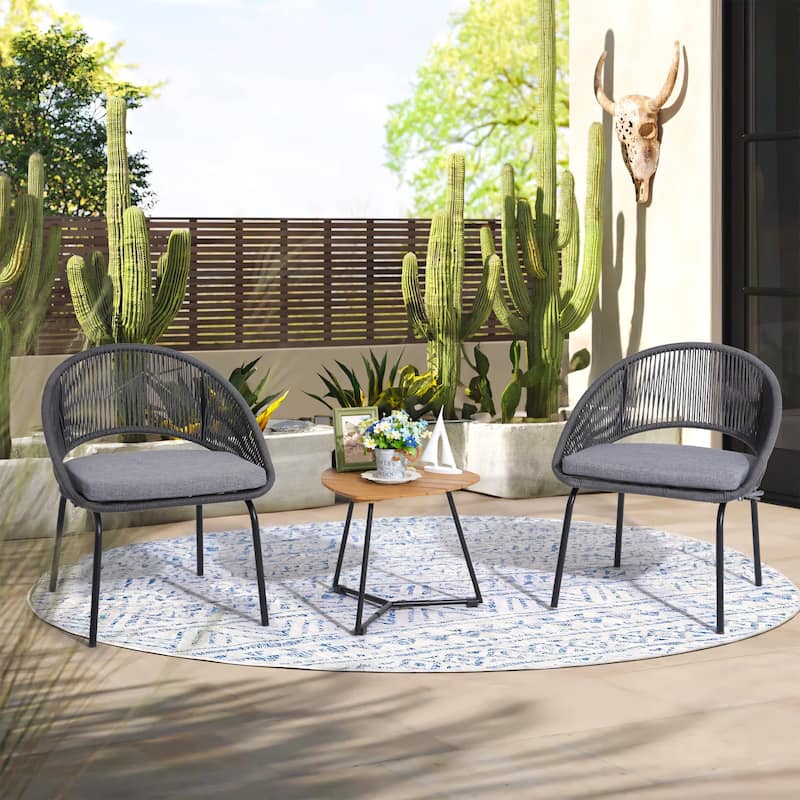 Outdoor 3 Piece Upholstered Wicker Patio Furniture Chair Modern Parlor Set