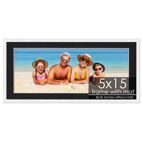 5x15 Frame with Mat - White 8x18 Frame Wood Made to Display Print or ...