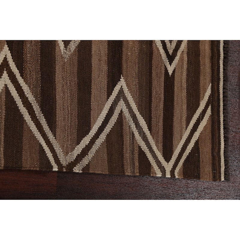 Natural Dye Geometric Kilim Oriental Area Rug Hand-woven Wool Carpet - 4'6" x 6'5"