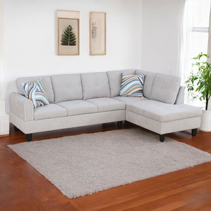 KISRAIS 97" Wide 2-Piece Flannel Sectional Sofa for Small Spaces - Grey White Flannel - Right Facing