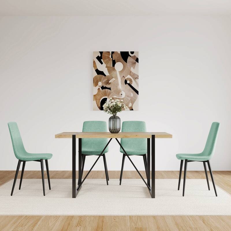 Mid-Century Modern 5 Piece Dining Table Set,Solid Wood Table with 4 Upholstered Dining Chairs