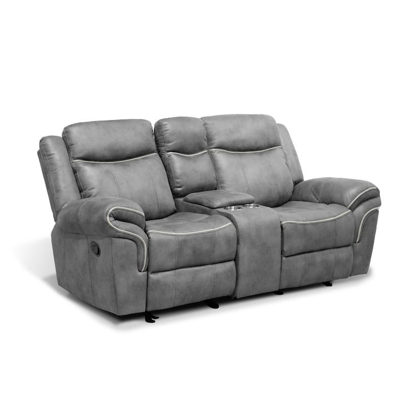 Verne Modern Leather Manual Glider Reclining Loveseat with Center Storage Console