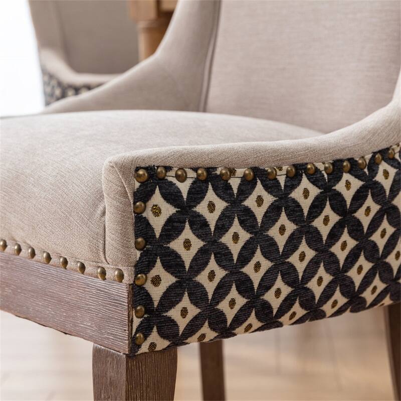 Set of 2 Patterned Upholstered Kitchen Dining Chairs with Wood Legs