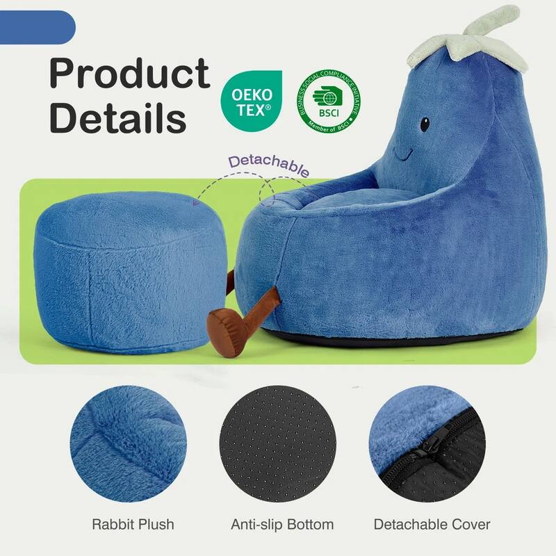 Kids Eggplant Bean Bag Chair and Crash Pad Lounger Seat for Gaming, Reading and Watching TV for Toddlers and Children's Rooms